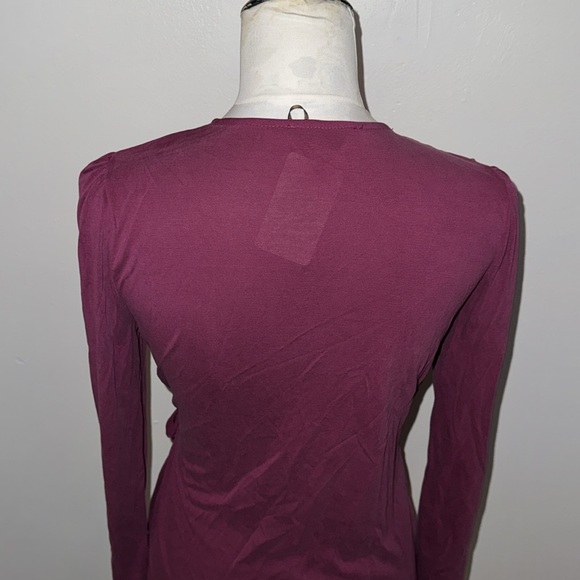 Green Envelope Burgundy XS Long Sleeve V-Neck Wrap Top - Picture 6 of 8
